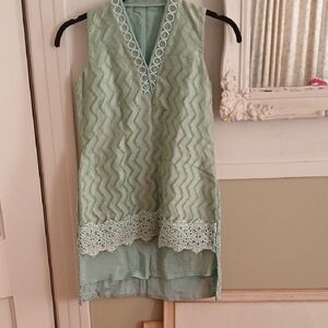 Mint Green Sleeveless Tunic with Lace Trim